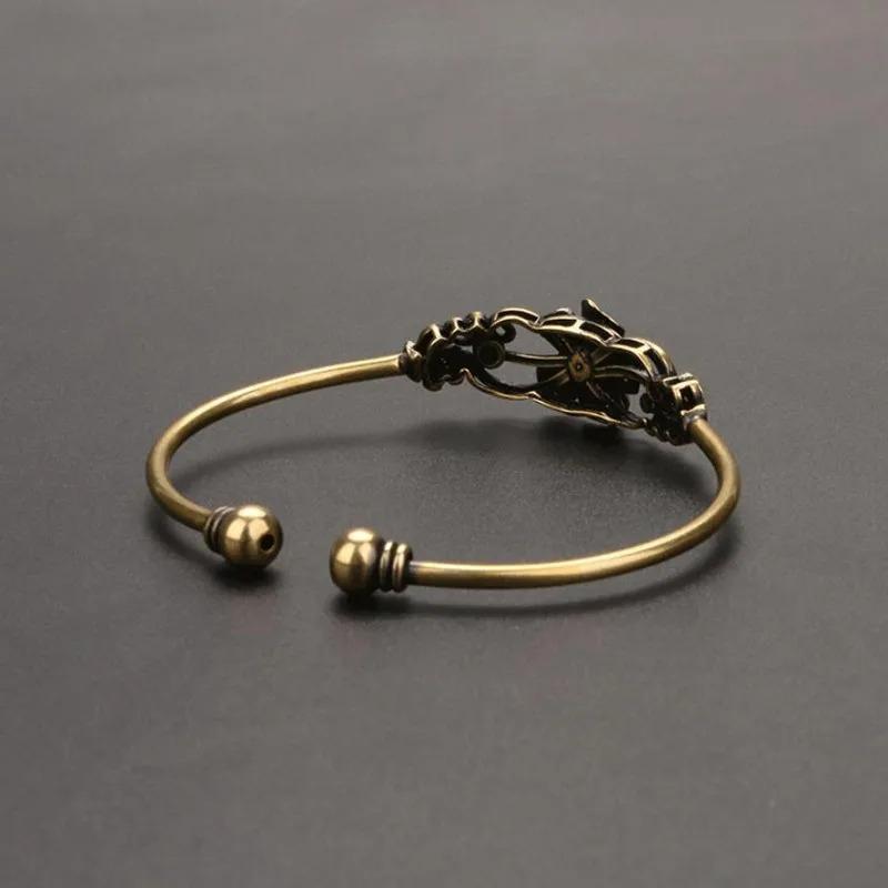 Retro Bronze Flower Pattern Princess Bracelet Classic Pure Copper Openwork Antique Bracelet Women'S Decoration Thanksgiving Gift