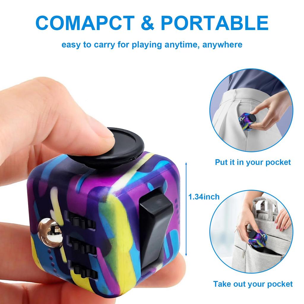 6-In-1 Fidget Cube Toy Hand Spinner For Anti-Stress/Anti-Anxiety Fidget Toys For Children,Teen,Adult-3.4Cm 40G Multiple Color