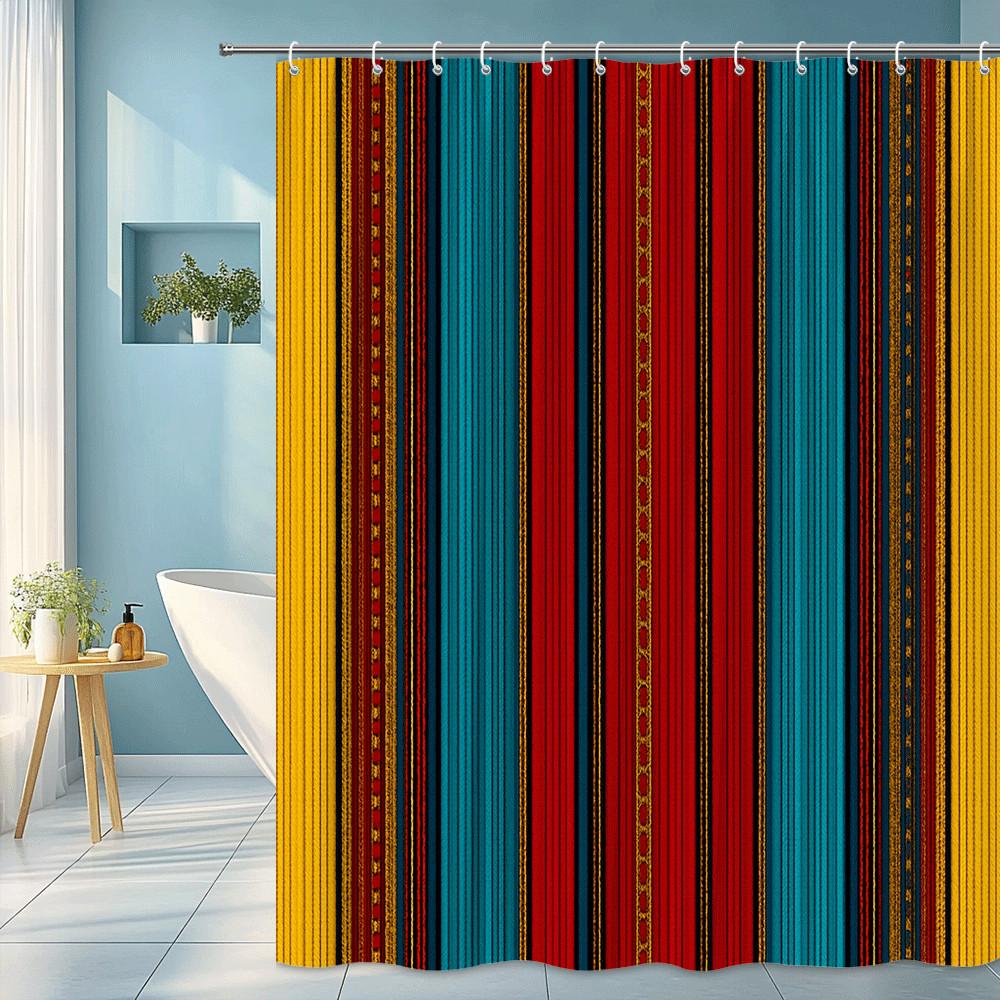 

Colorful Stripe Shower Curtain Tribal Pattern Mexican Style Bold Colors Ethnic Decor Waterproof Free Hooks Included Non-Toxic W60H190(CM)-1 Pcs