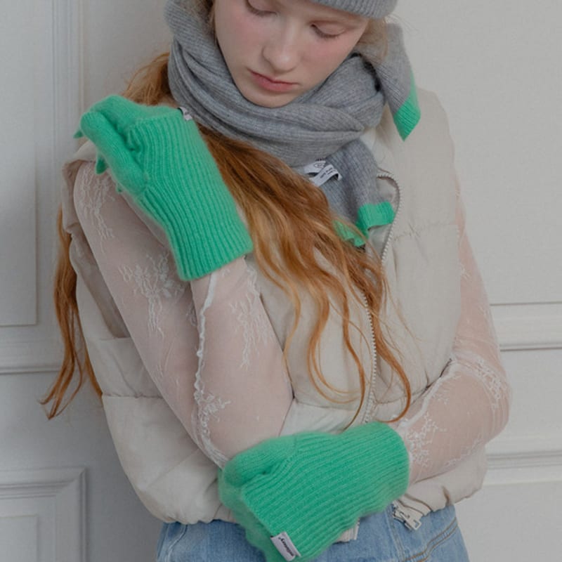 Mellotory 100% Cashmere Lip Line Gloves (green)