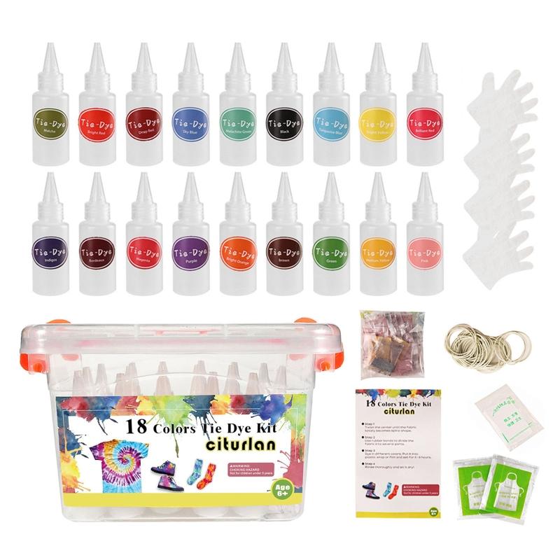 18-color Tie Dye Kit with Rubber Bands Table Cover & Gloves DIY Fashion Dye Kit Adult Kids Graffiti Dye Supplies Set 1