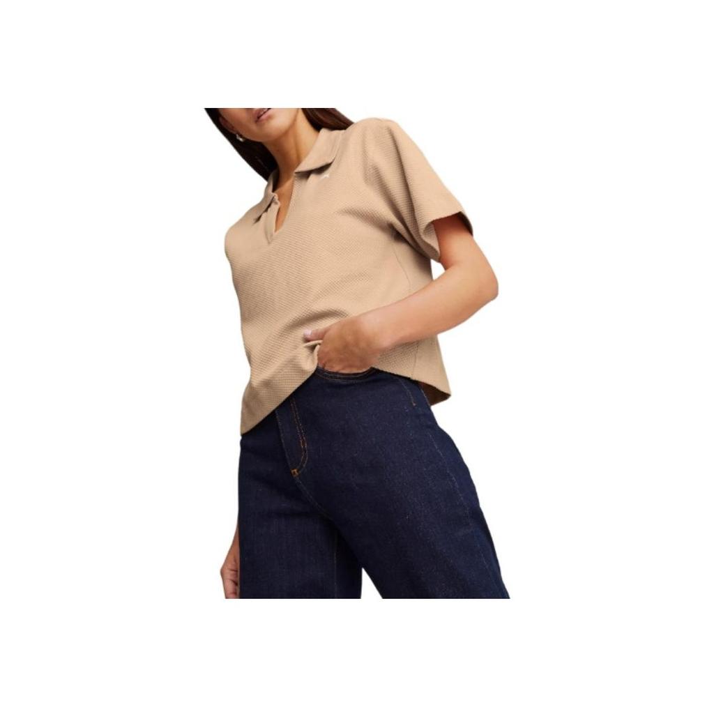 Puma Solid Color Casual Fashion Breathable Versatile Short Sleeve Polo Shirt Women tops Khaki 676651-89