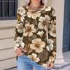 Women's Fashionable Casual Floral Retro Print Pleated Comfortable Round Neck Loose Long Sleeve T-shirt Top