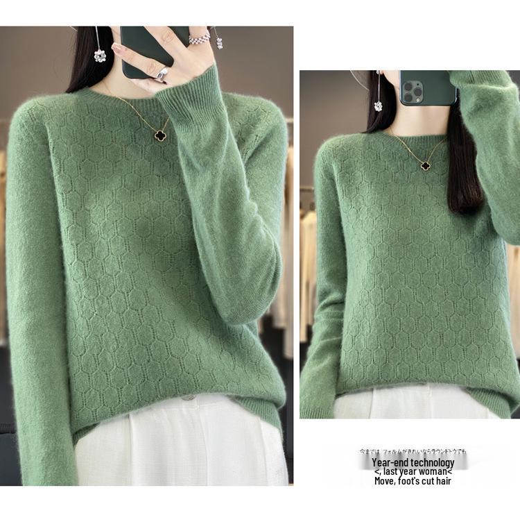 2023 Women's Wool Sweater: Round Neck, Solid Color, Loose Fit Pullover Knitwear