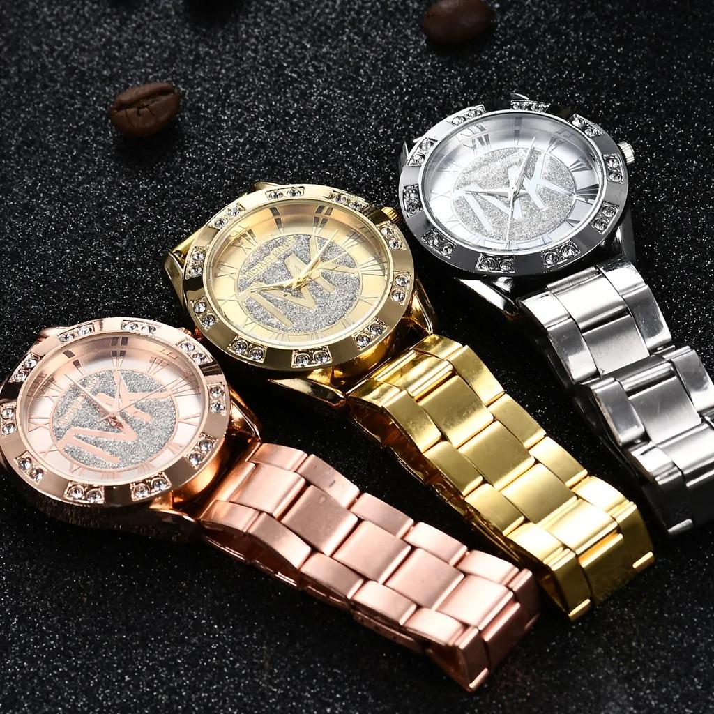 Montres Diamants Cristal Femmes Marque de Luxe Montre-Bracelet Or Acier Inoxydable Montre Femme Horloge Loisirs Reloj Mujer TVK
