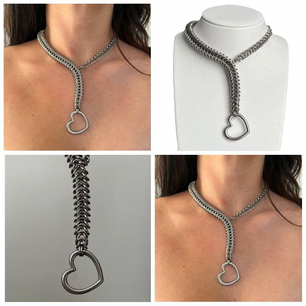 

Silver Unisex Choker Jewelry Accessories Heart Slip Chain Necklace Women Men