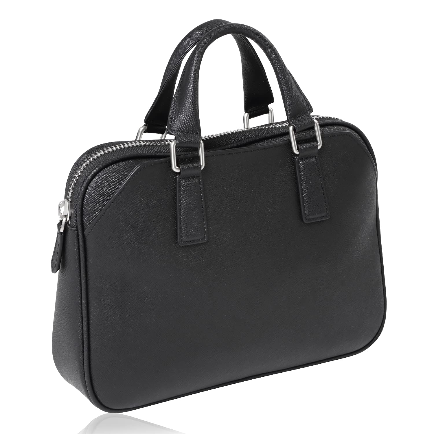 

Business Bag Genuine Leather Lightweight Small B5 Leather Brand Slim Briefcase Thin Small Leather Black x Saffiano [PHLOX] Men s Women s (Black