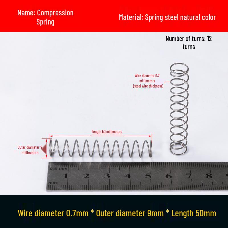 Druckfeder mit Rückstellfunktion aus Federstahl, 0,7 mm Drahtdurchmesser, 8-12 mm Außendurchmesser