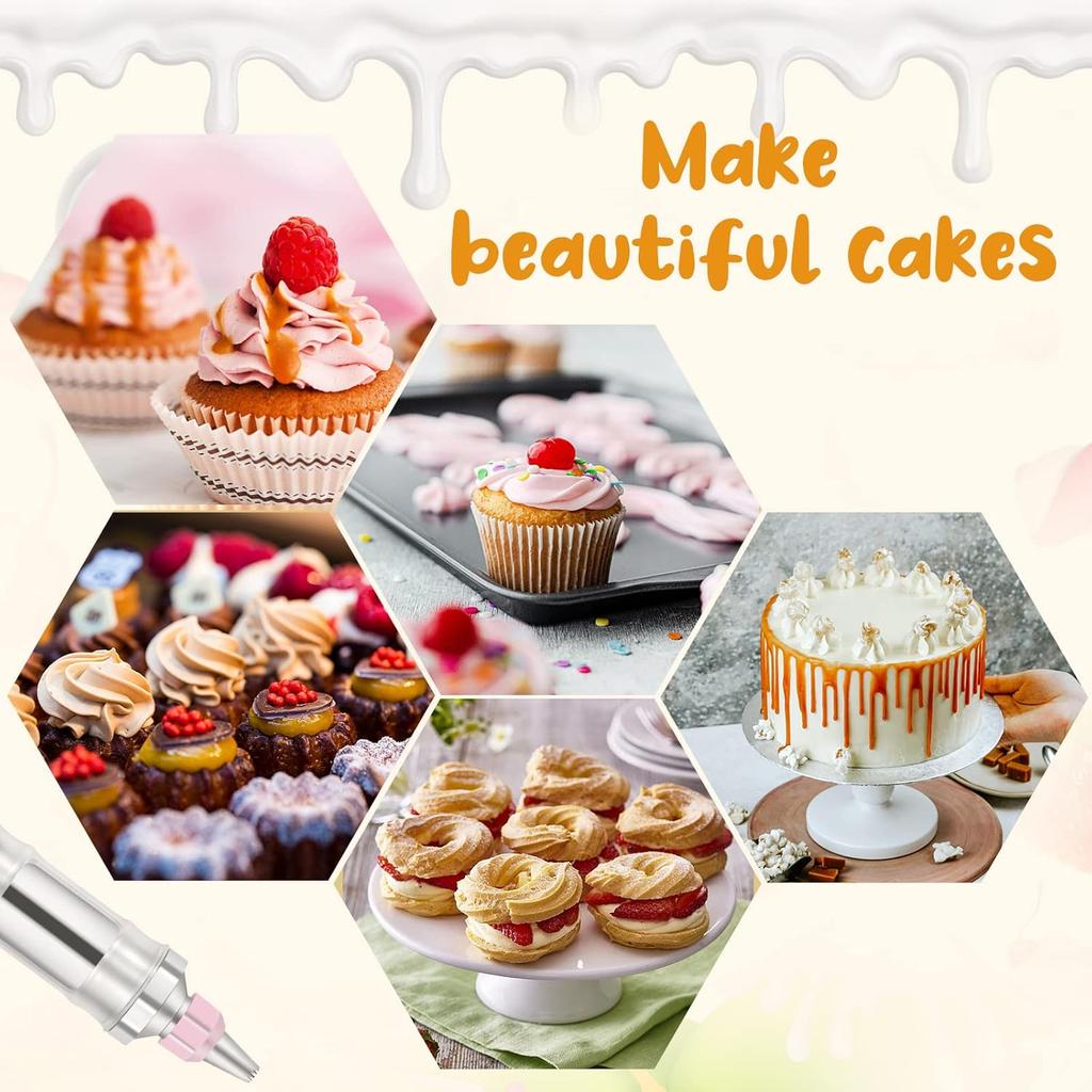 Stainless Steel Dessert Syringe Set Frosting Piping Nozzles Kit Icing Decoration Gun Cupcake Cookie Making Cake Decorating Tools