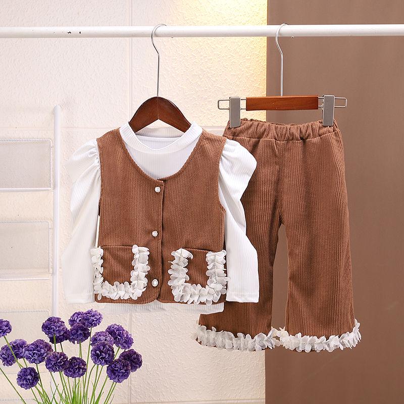 

Комплект флисового жилета для девочек: Модный костюм-тройка для осени/зимы и стильная весенняя одежда Size 90, Up to 2 years, 25 lbs