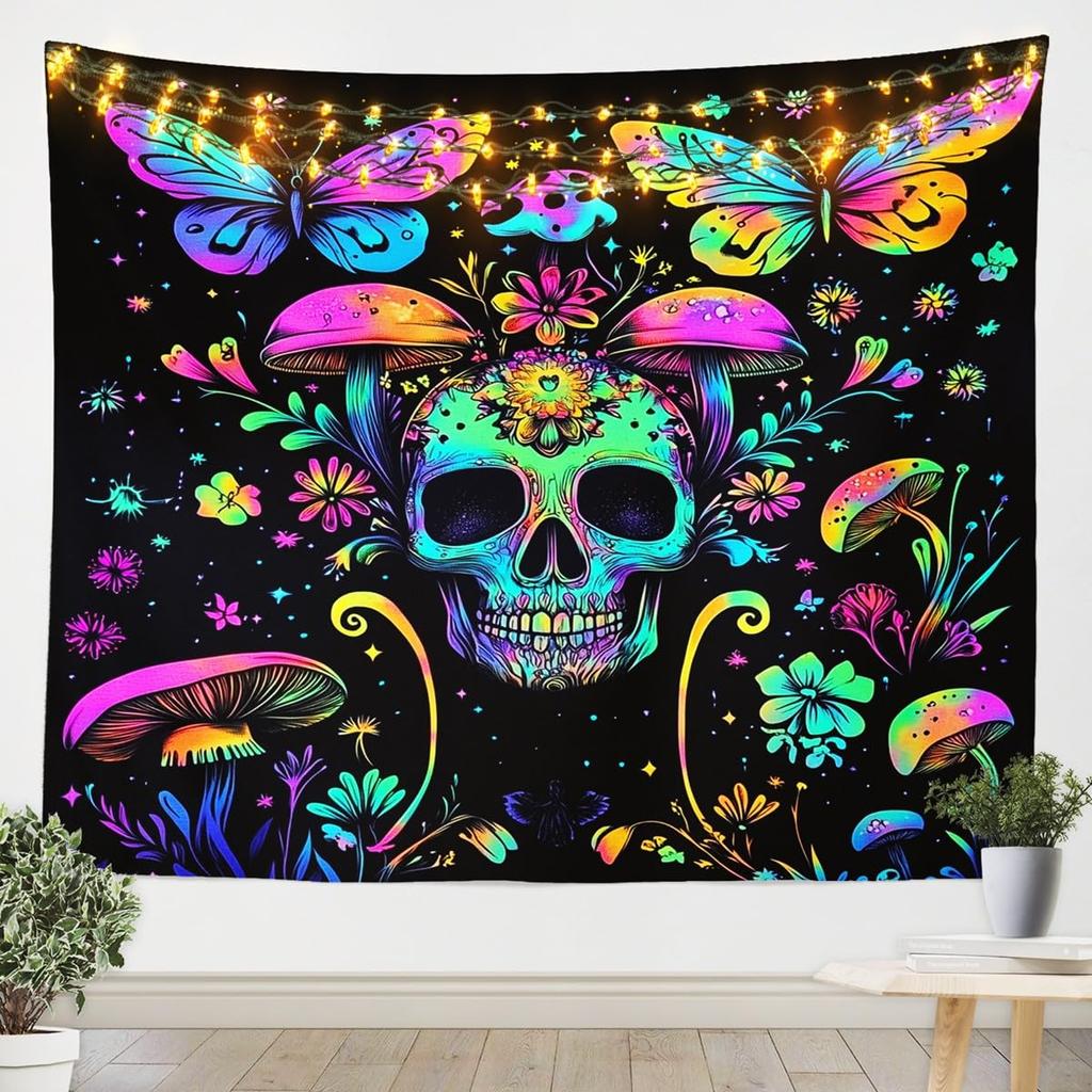 Chinese Dragon Tapestry, Black Dragon with Red Peony and Butterfly Print Wall Hanging for Bedroom, Living Room Decor