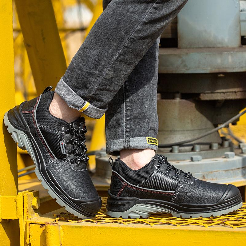 Men's Black High-Top Cowhide Steel Toe Cap Safety Shoes, Anti-Static, Anti-Smash, Anti-Puncture.