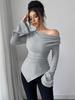 2026 Spring Women's Off-Shoulder Ribbed Knit Bell Sleeve Top