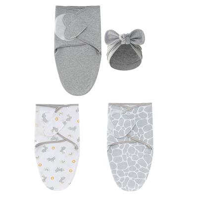 Baby Sleeping Bag Cotton Sleepsack Swaddle Wrap Blanket Bowknot Hat Swaddle Blanket Swaddle Sack for Boy Girl 0-6 Month