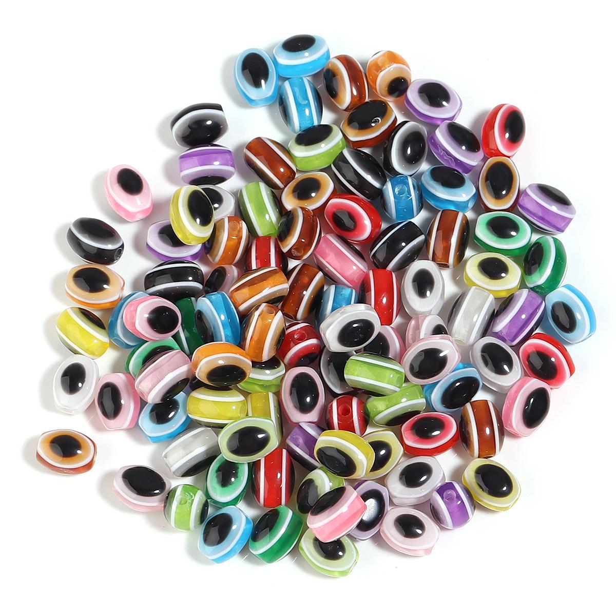

100pcs 6x8 8x10mm Oval Resin Beads Evil Eye Beads Loose Spacer Beads For Jewelry Making DIY Charms Necklace Bracelet Accessories 6x8mm