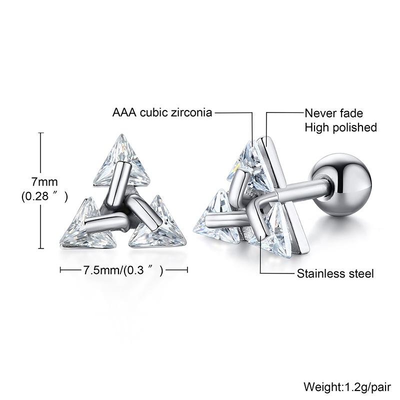 Orecchino a Perno da Uomo, Orecchini a Perno Triangolari Pierced con Cristallo Zircone, Piccoli Perno Minimalisti in Acciaio Inossidabile per Gioielli da Uomo Donna