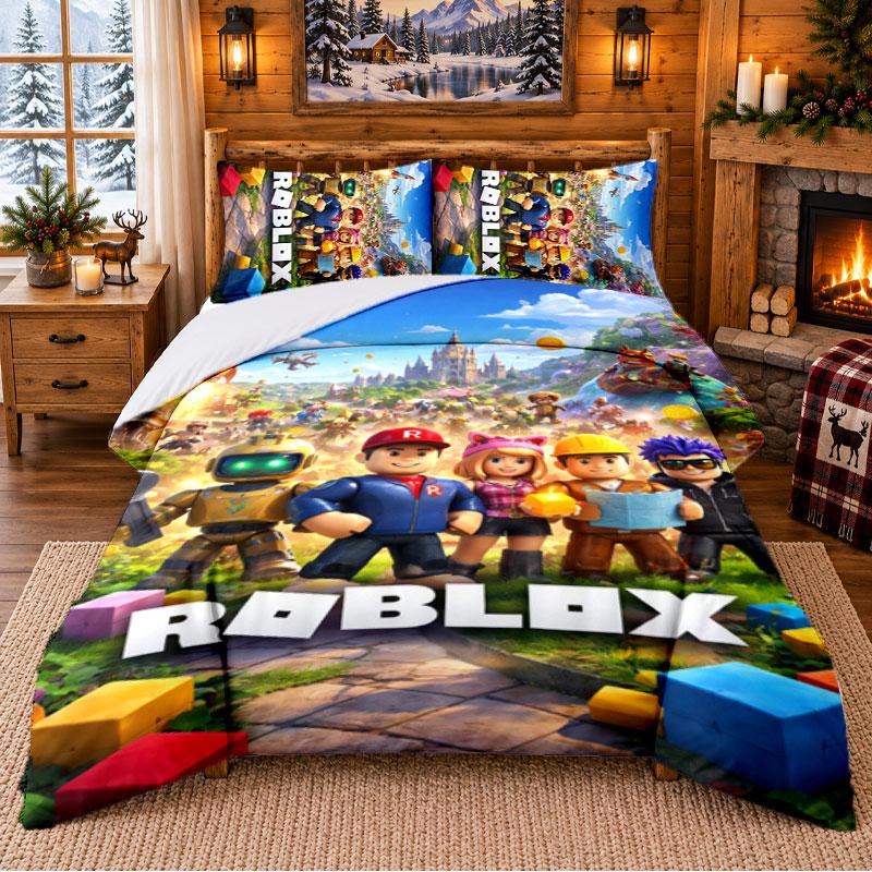 Roblox Pattern Bedding 3Pcs Set Bed Sheet And Pillowcases For Indoor Bedroom
