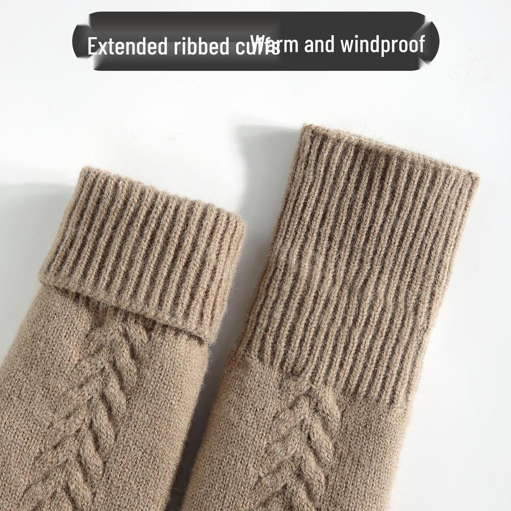Winter Double-Layer Fleece-Lined Knitted Gloves - Thick, Warm Cycling Mittens