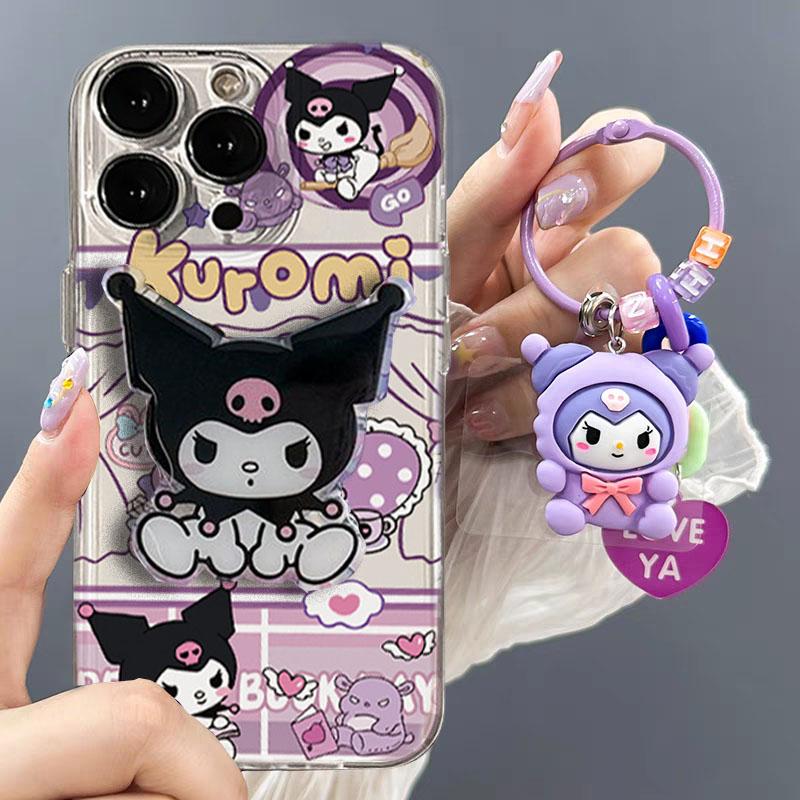 Cute Kuromi Hello Kitty Phone Holder Casing For Samsung A57 A56 A55 5G A54 A53 A17 A07 A36 A35 A26 A52 A34 A16 A15 A14 5G Case