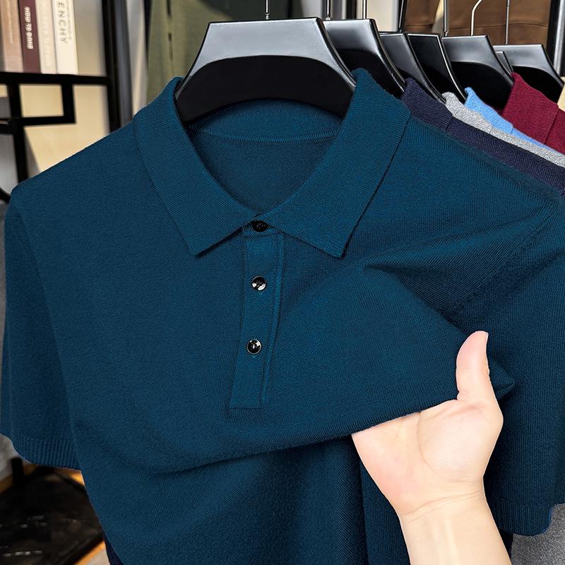 

Men s Short-Sleeve Solid Color Knit Polo Shirt with Lapel 3XL