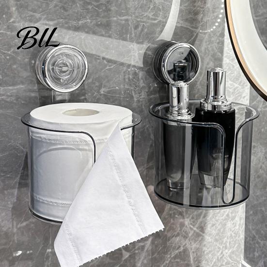 No Drill Tissue Box Wall-Mounted Roll Paper Holder with Vacuum Suction Sealed Container Cup Easy Installation Organizer for Bathroom Storage