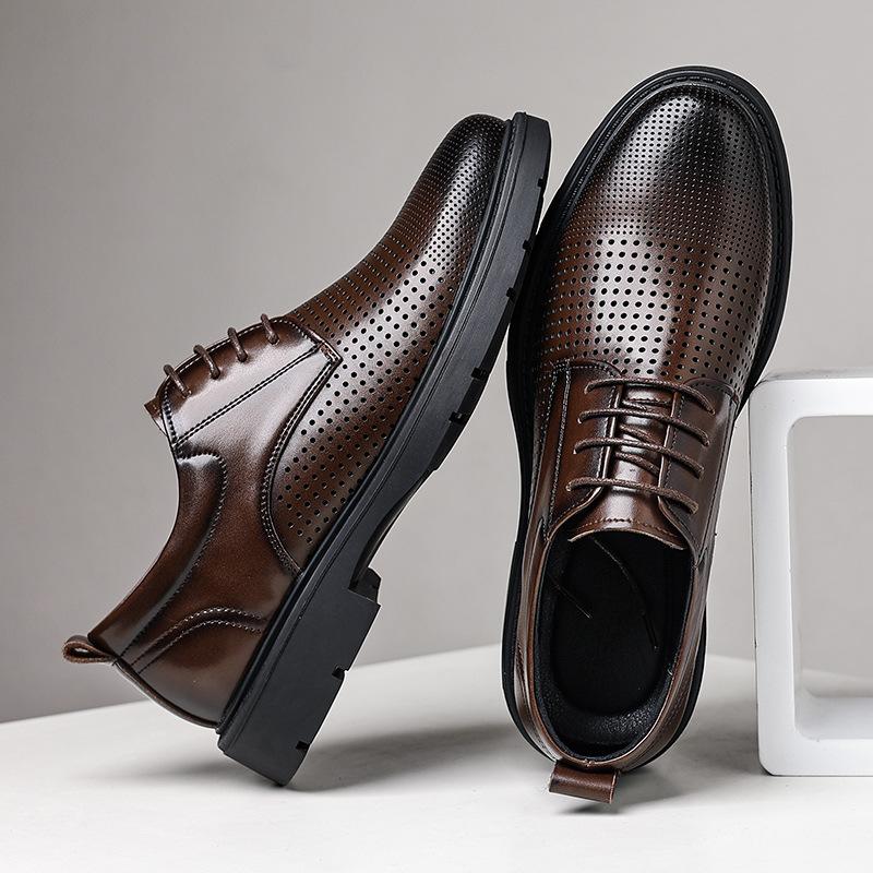 Leather Shoes Men's 2025 Summer Hollow Breathable Hole Shoes Groom Wedding Leather Shoes 2025