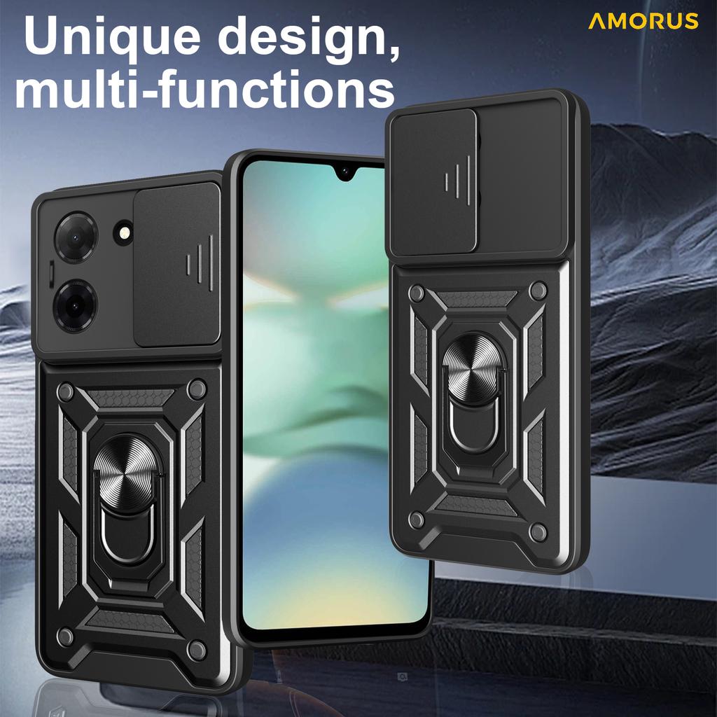AMORUS For Xiaomi Poco C71 4G/Redmi A5 4G (171.7mm) Case Kickstand PC+TPU Phone Cover with Camera Lens Slider