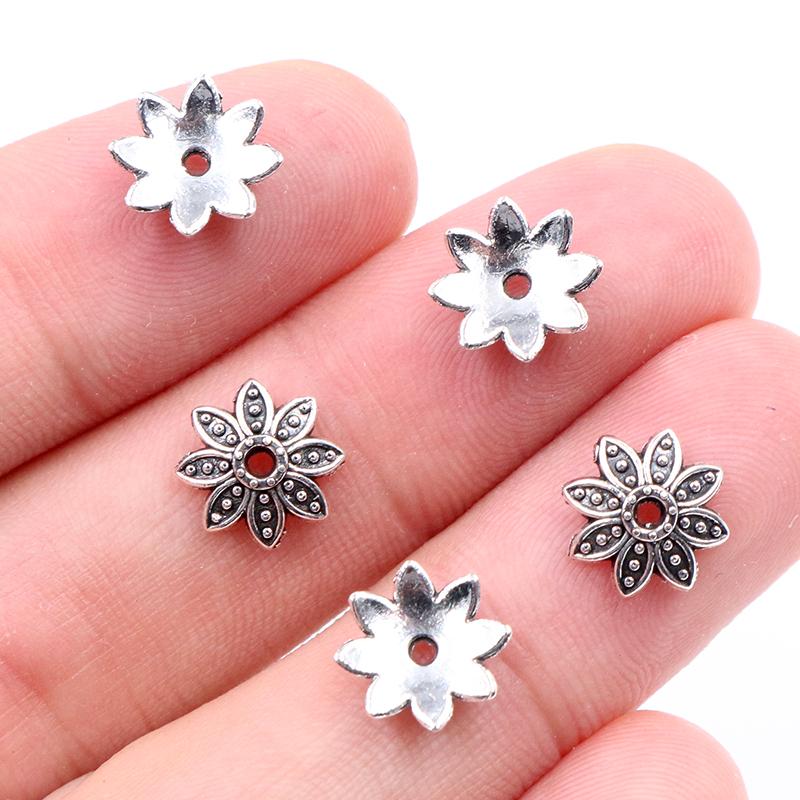 50pcs 8mm 10mm Beads Cap Antique Silver Plated Bronze Flower Shape Bead End Caps Findings For Women Jewelry Making End Caps
