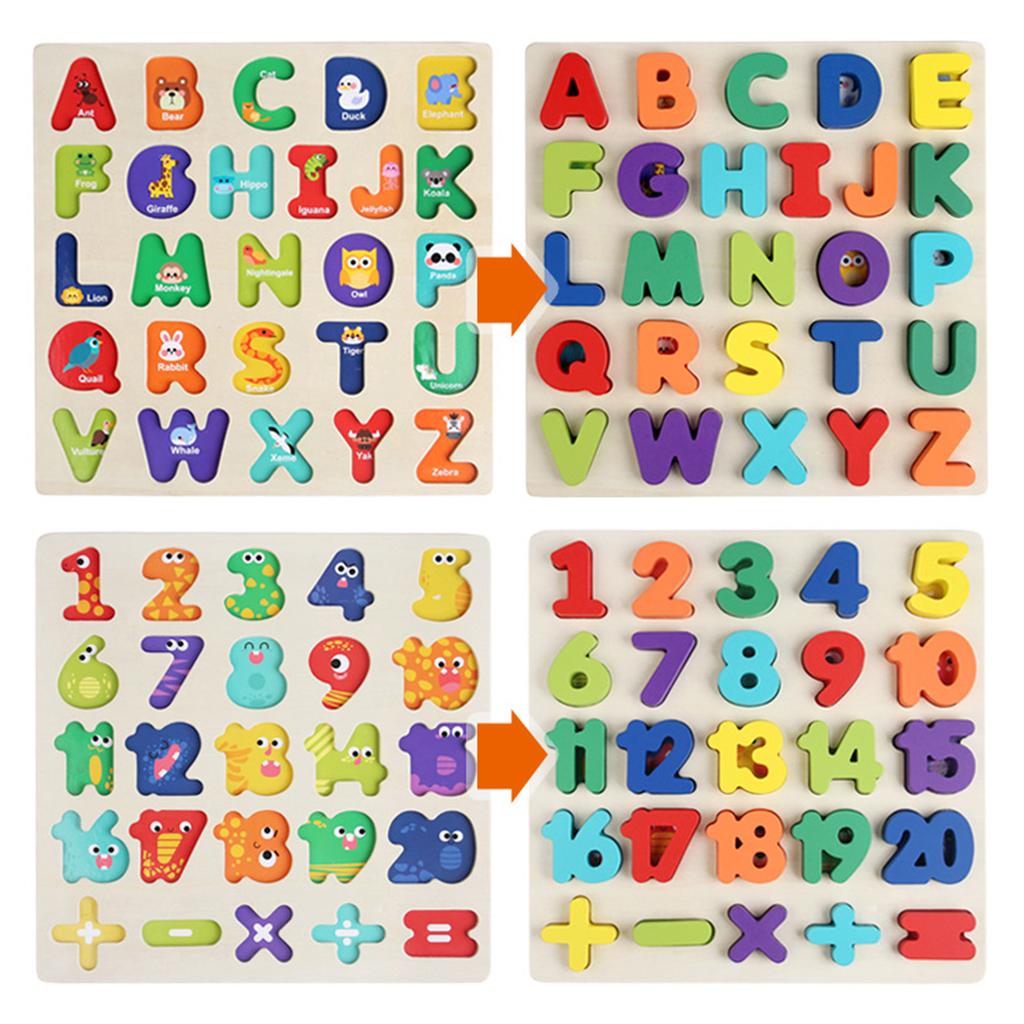 Wooden Puzzles for Toddlers Thickened Montessori Alphabets Number Puzzle Board Educational Matching Game for Children