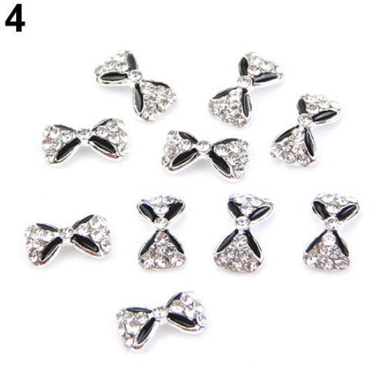 10 st Nail Art Tips klistermärken Dekor Bowknot Legering Smycken Multicolor Glitter Strass