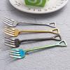 Multi-color Stainless Steel Spoon Fork Shovel Shape Ice Cream Spoon Creative Long Handle Ice Cream Coffee Tools Kitchen Supplies
