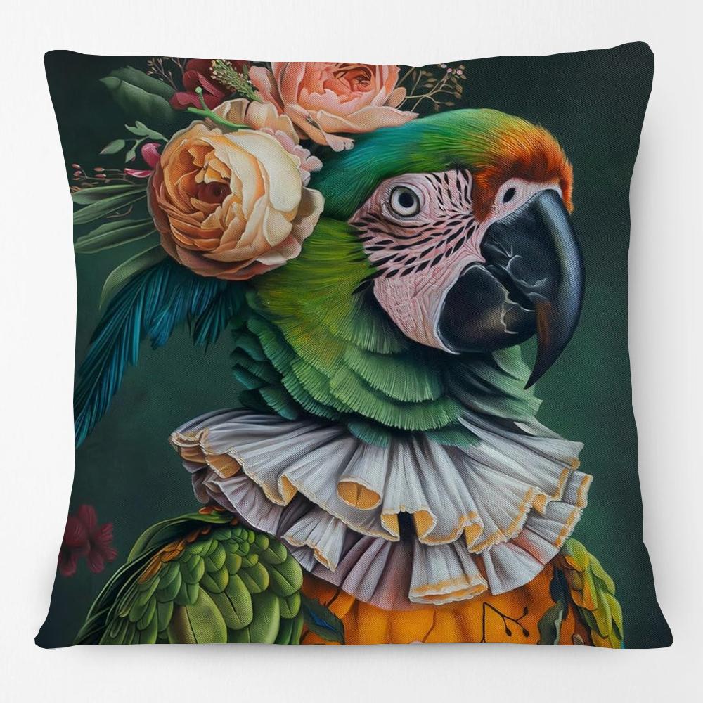 Vintage Bird Linocut Macaw Parrot Painting Cushion Covers Flower Garland Pillowcase for Sofa
