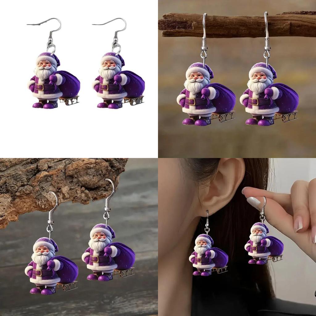 Christmas Santa Cartoon Acrylic Earrings With Silver Posts For Men And Women