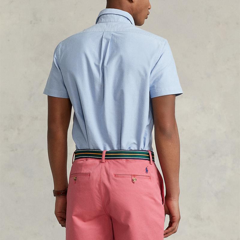 Polo Ralph Lauren SS22 Solid Color Oxford Cloth Single-Breasted Short Sleeve Shirt Men Shirts Blue MNPOWOV1N820050-400