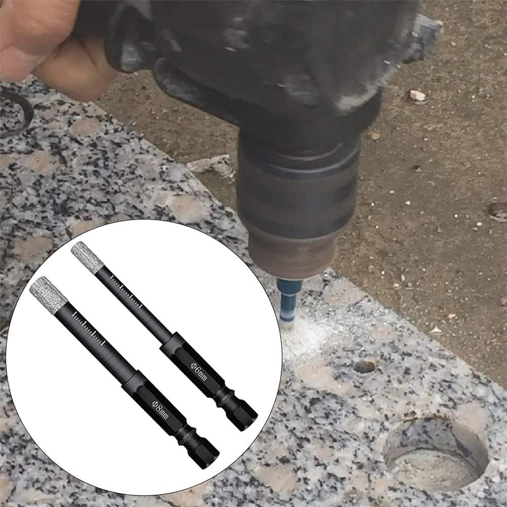 Power Tool-2Pcs Diamond Tipped Dry Drill Bits 6mm 8mm for Porcelain Tile Ceramics Marble