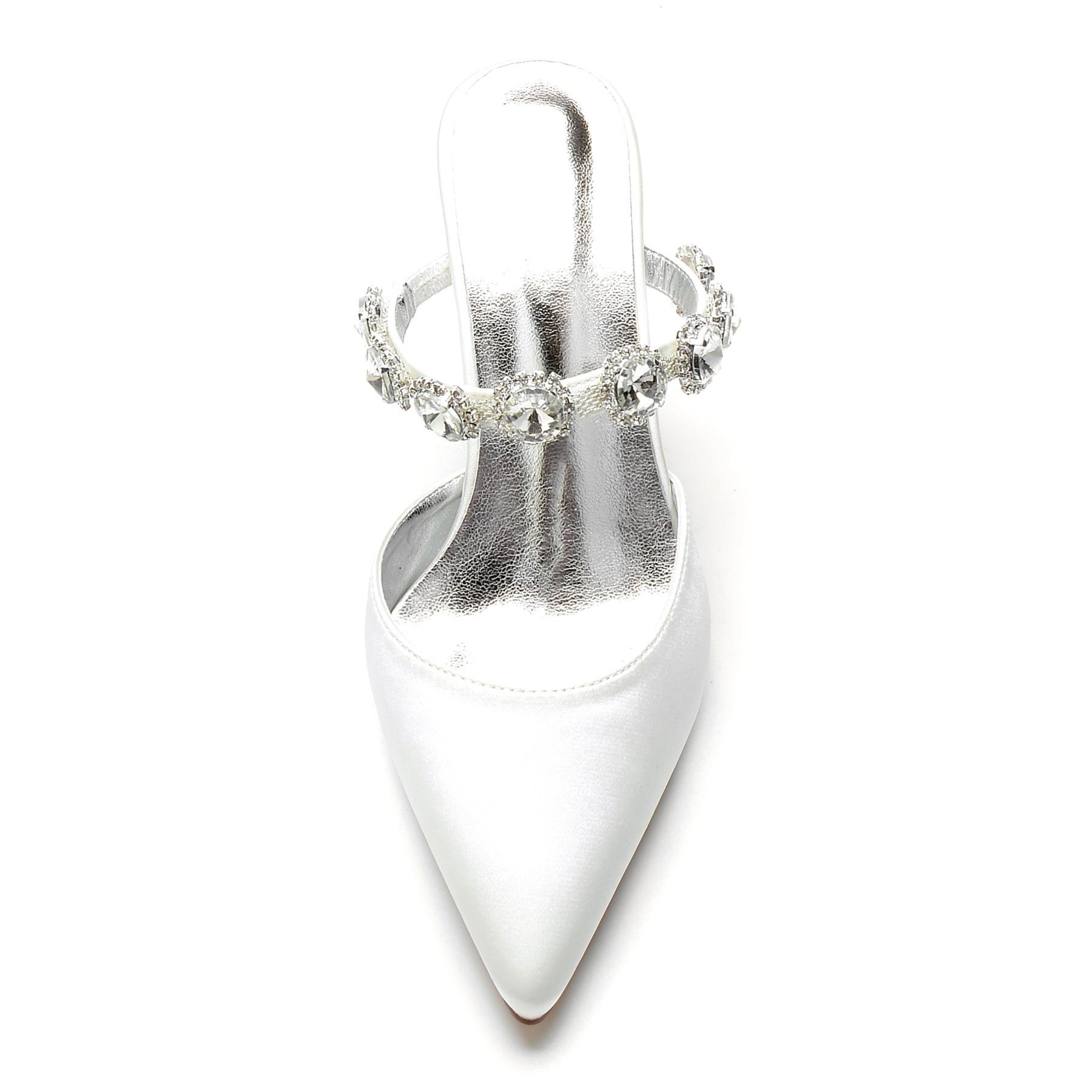 

9Cm fashionable sky blue high heels sexy thick heel women s single shoes light mouth word with rhinestone flower satin large size 35 білий