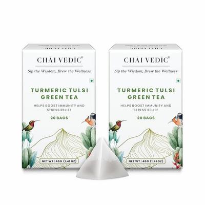 Chai Vedic Tea | Turmeric Tulsi Green Tea | Tulsi Tea | Green Tea | 40 Tea Bags | Tea Powder