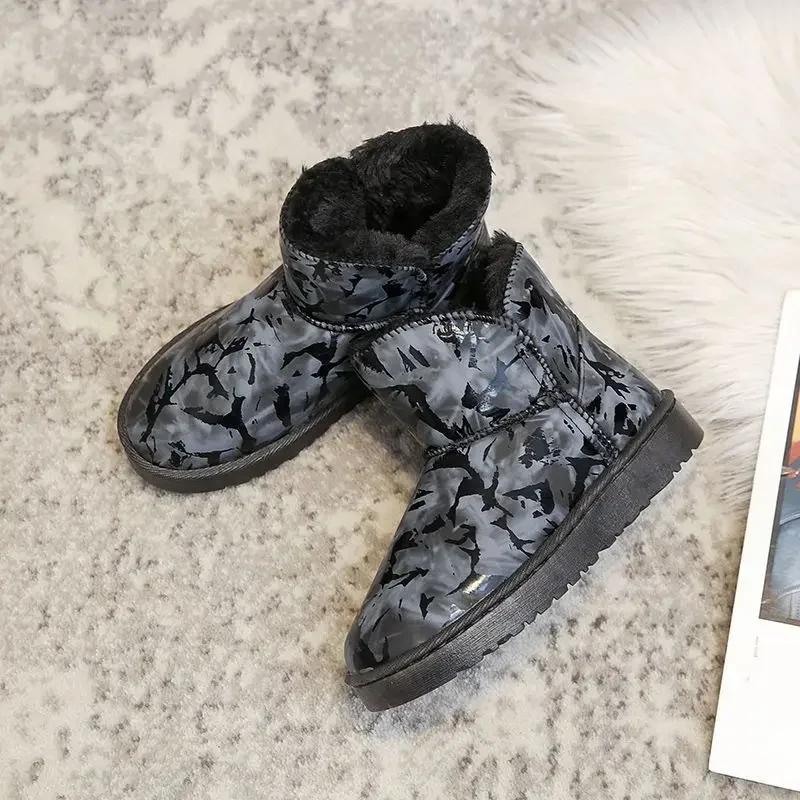 Fashion Black Shoes for Woman Booties High Platform White Ankle Chunky Women's Snow Boots Round Toe Boot Female Anti Slip Work Cosplay