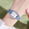 Stylish And Simple Temperament Women'S Watch Full Of Diamonds, Wine Barrel Shape Personalized Watch Women'S Green Leather Strap