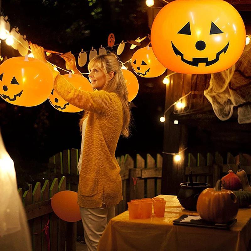 5PCS Halloween Pumpkin Lantern Balloons Inflatable LED Luminous Balloon with Light Glow In The Dark Kids Toys Halloween Party Decor