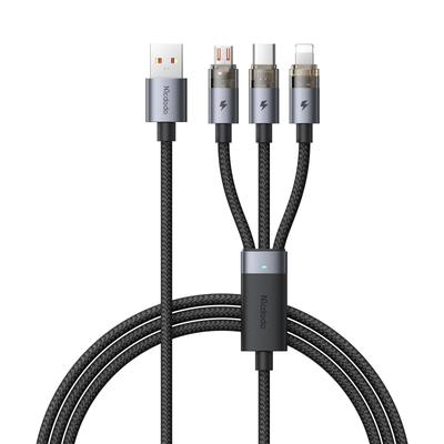 Mcdodo 6A Fast Charging To Lightning Micro USB 6A Fast Charging Compatible with iPhone and Other USB Transparent Charging 3-in-1 Cable, USB-A USB-C &