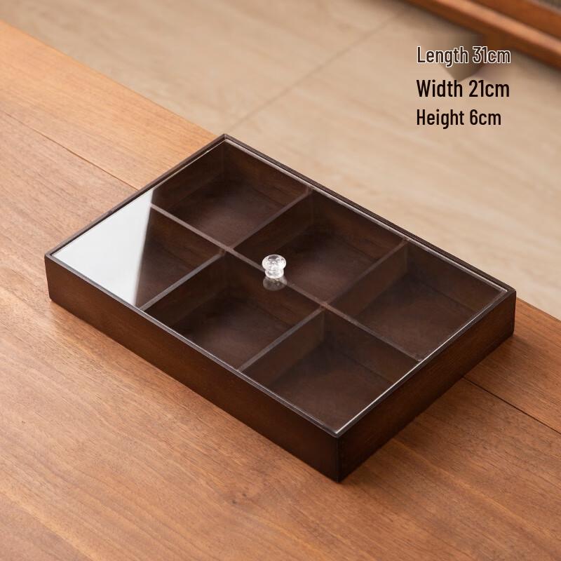 MOLUONA Wooden 6-Compartment Snack Tray with Lid