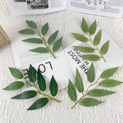 Direct Sales Simulation Silk Screen Printing 7 Forks Willow Leaves Green Plant Accessories Wall Handle Bundle Landscaping Wall Decoration