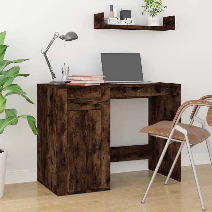 Bureau avec armoire - Maison Exclusive - Chêne fumé - Bois d'ingénierie - Grand rangement