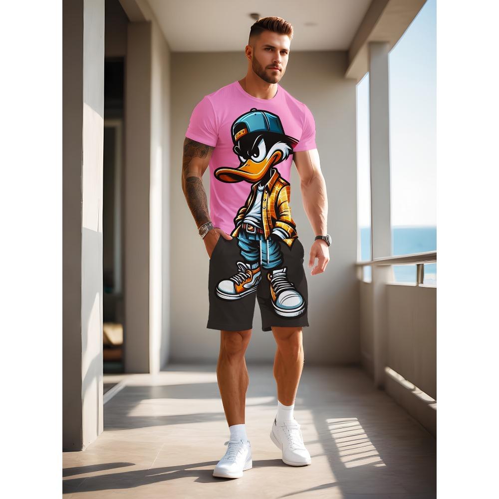 

Men s Summer Multi-Color 3D Geometric Pattern Printed Short-Sleeved T-shirt And Shorts Set Breathable Comfortable And Sports XS