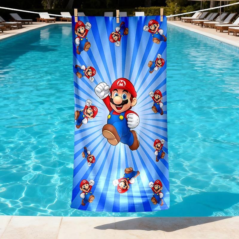 Super Mario Print Beach Towel Design, Soft, Lightweight. for Home Bathroom, Spa, Pool, Yoga, Surfing, Camping, Gift for Family, Friend