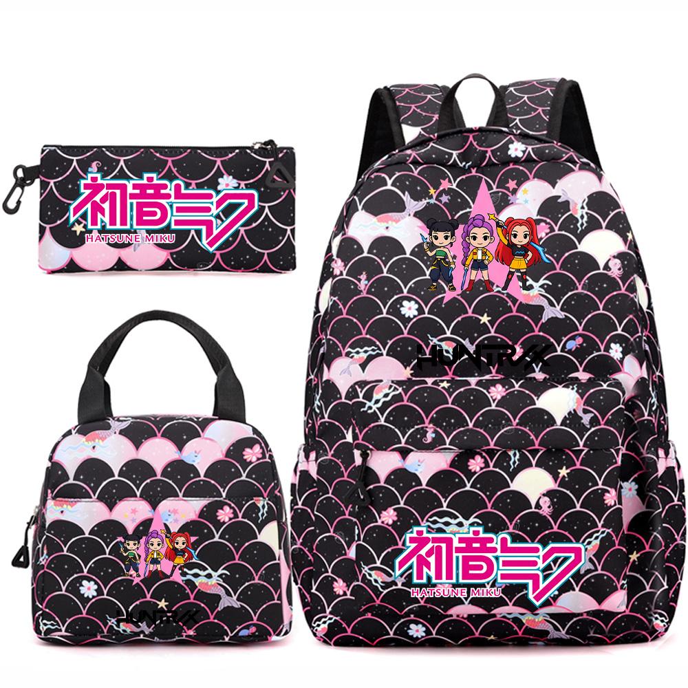 3Pcs/set Anime Cartoon Demon Hunters Printed Backpack Handbag Pencil Case for Teenger Student Girl Boy Large Capacity Waterproof Bookbag