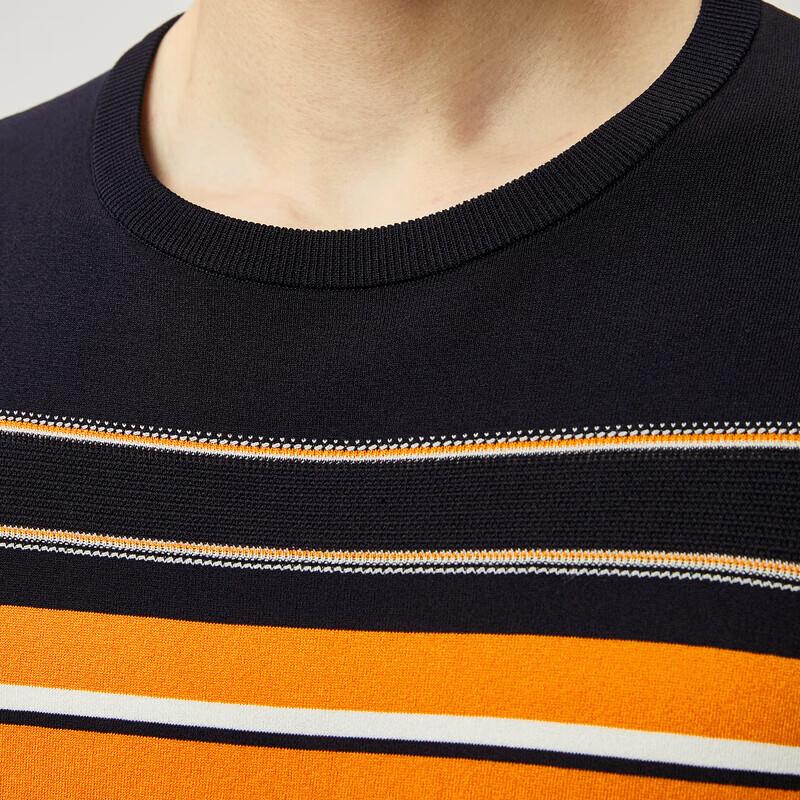 K-Boxing Men's Striped Round Neck Knit Sweater
