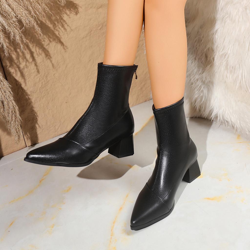 Martin Stiefel Damen Kurzstiefel Kinder Herbst und Winter Dicke Ferse Hoher Absatz Eckiger Zeh Stiefeletten Britische Mode Stiefel