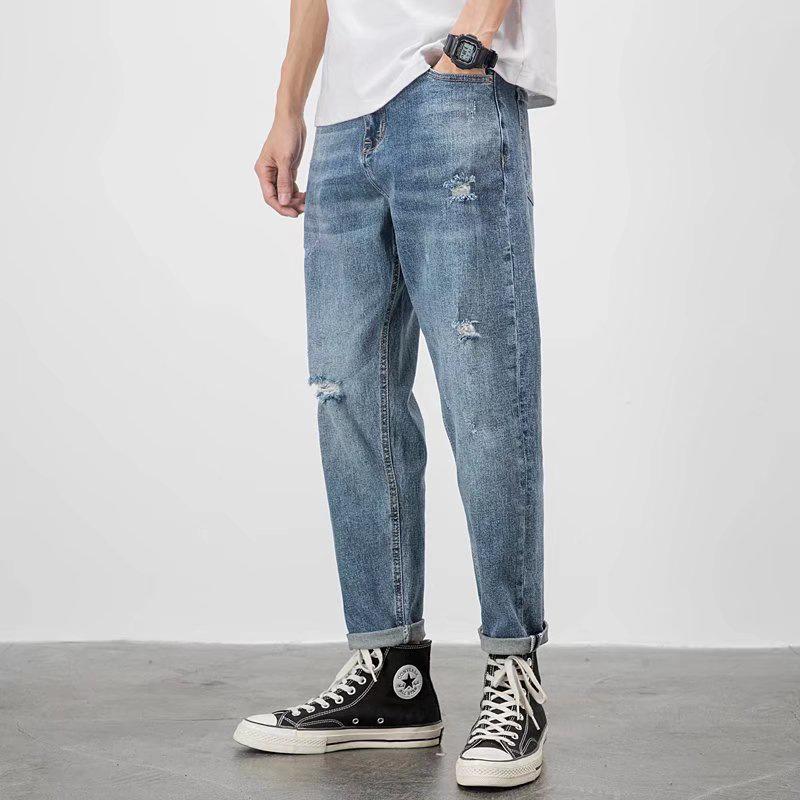 Helle Jeans Herren zerrissen Schurke gutaussehend trendige Marke lockere gerade Hose Sommer neue Jugend Koreanische Version Freizeithose
